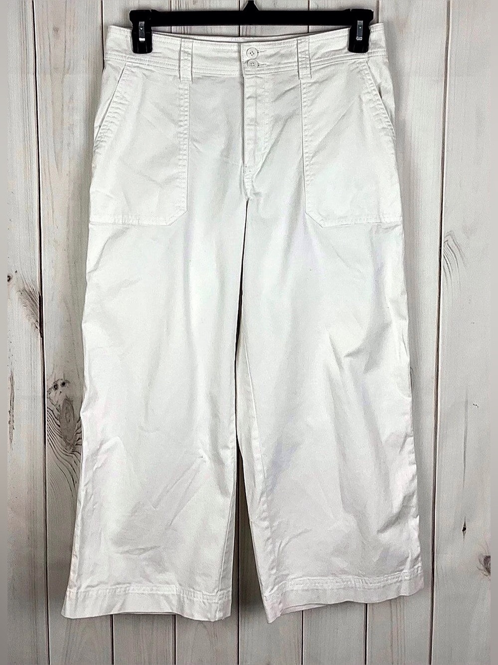 Chaps Women’s White Flat Front Wide Leg Stretch Crop Capri Pants Size 8